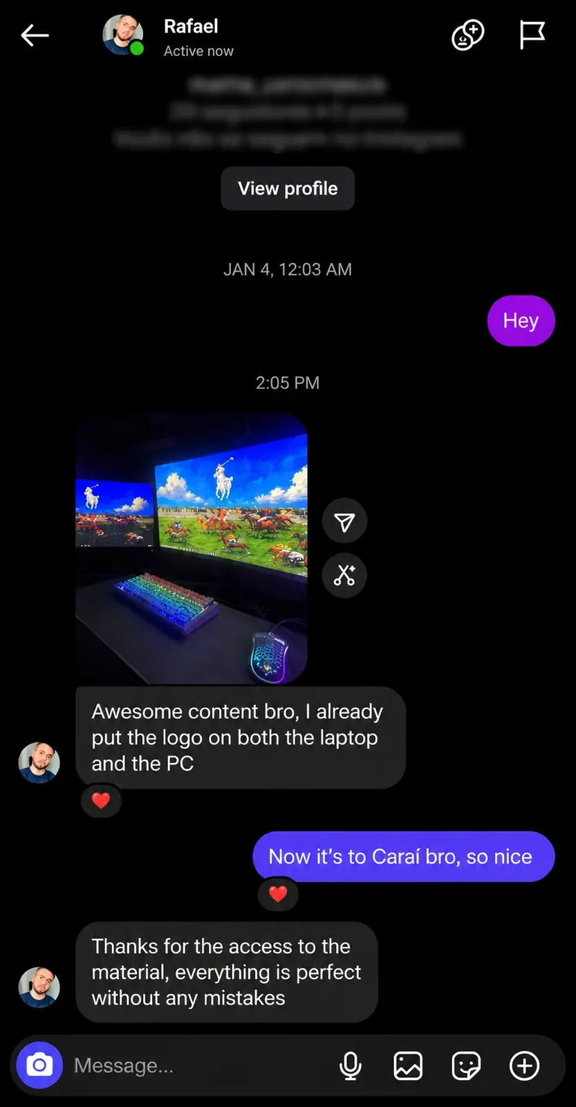 Customer screenshot with the artwork on a laptop and a monitor